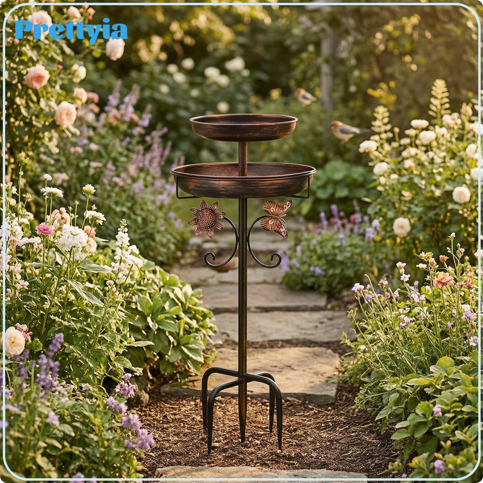 Prettyia Wrought-Iron Bird Bath with Stake Metal Bird Feeder Stand Ornamental Birdbath Outdoor for Gardeners, Lawn ราคา 3,491 บาท*ส่งฟรี