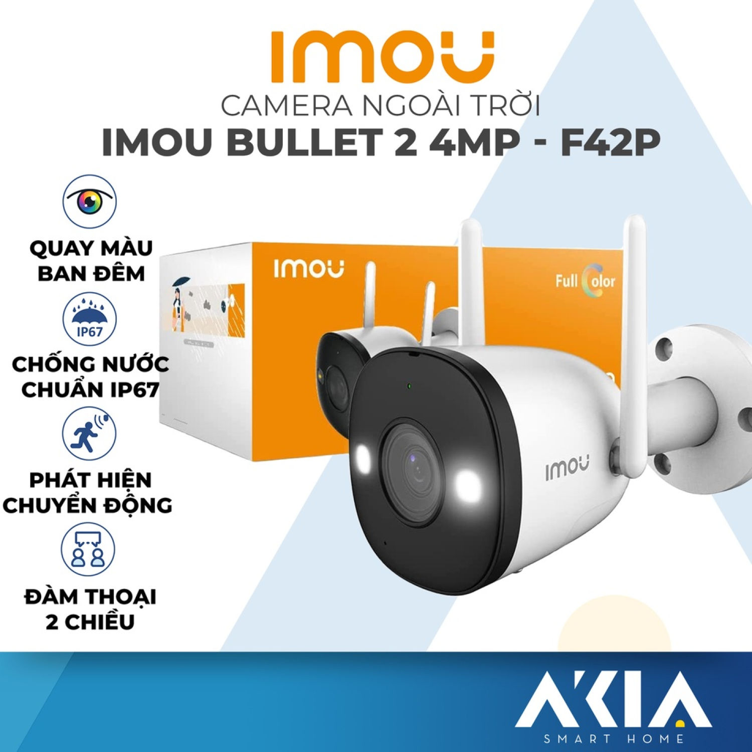 Camera ngoài trời IMOU Bullet 2 ipcf42fep Kết nối wifi Chống nước IP67 Quay có màu ban đêm Cảnh báo chuyển động