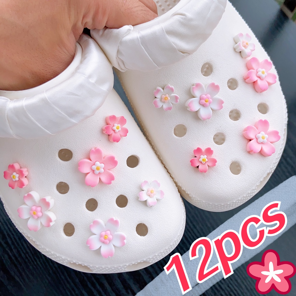 12Pcs Sakura Thiết Lập Croc Jibbitz Quyến Rũ Nút Giày thời trang Phụ Kiện # Chuỗi Hoa