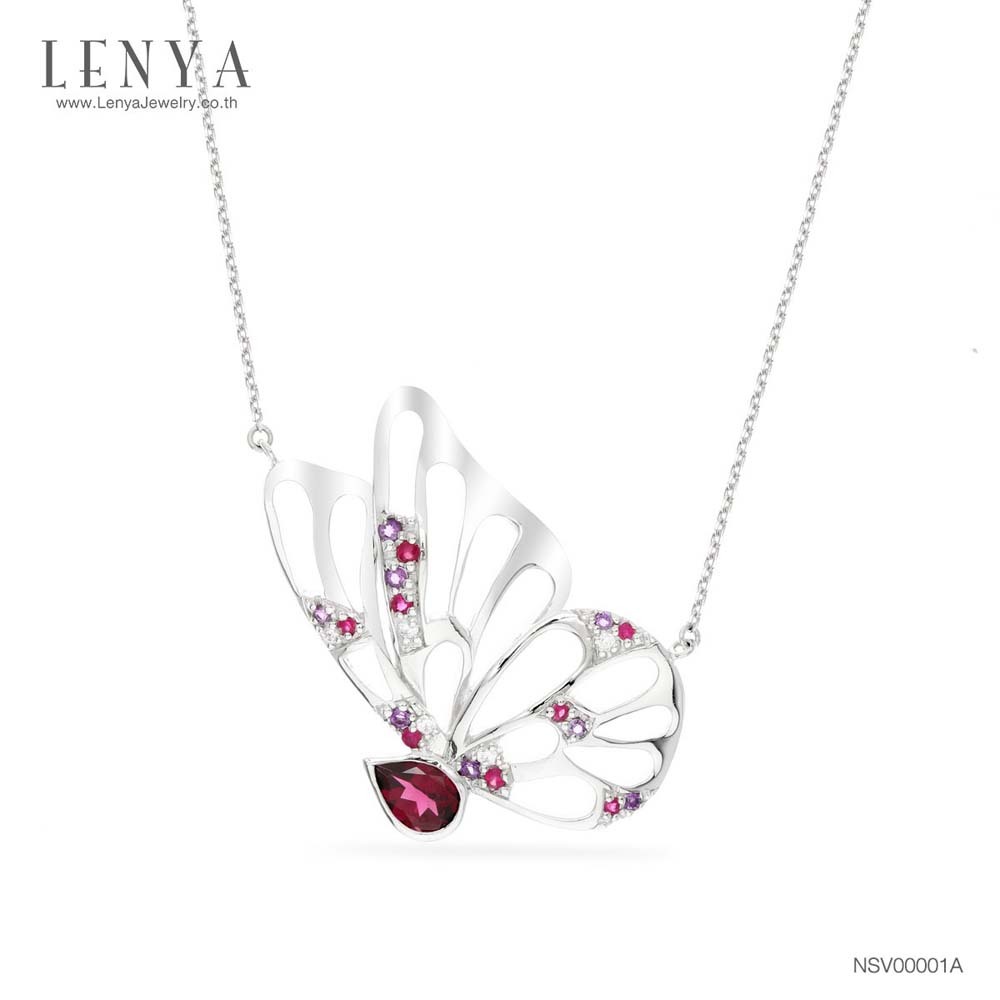 Lenya Rhodolite Gemstone Necklace Enhances Love and Relationships, Size 7 Mm, 925 Sterling Silver Body, White Gold Plated. ราคา 4,690 บาท*ส่งฟรี