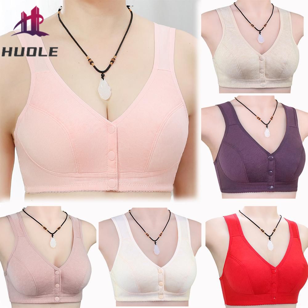 HUOLE Áo ngực cài nút phía trước kích thước lớn phần thân mỏng loại in áo ngực nâng trong đồ lót của phụ nữ trung niên mà không có nhẫn thép phù hợp với đồ lót