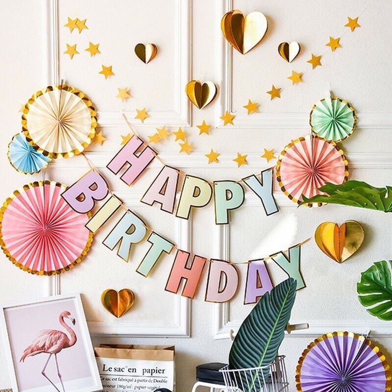 Dây cờ hpbd hình vương miện xanh hồng