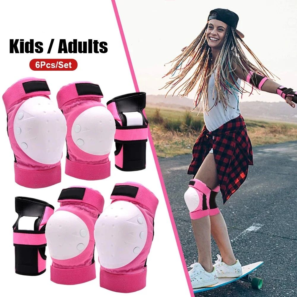 REPORT 6 pcs/set Bền Bộ bảo vệ đầu gối Thanh Niên trẻ em người lớn Đồ bảo vệ Miếng đệm bảo vệ Mới Trượt patin trượt ván Đệm đầu gối đệm khuỷu tay Cổ tay