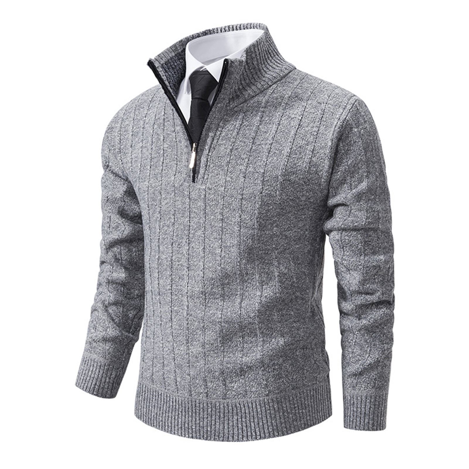 FCO MALL Gemütlicher Polyester-Pullover für Herren, einfarbiger Pullover, Herren-Winterpullover mit Reißverschluss-Design und dicker Wärme, Perfect387_voghion.com