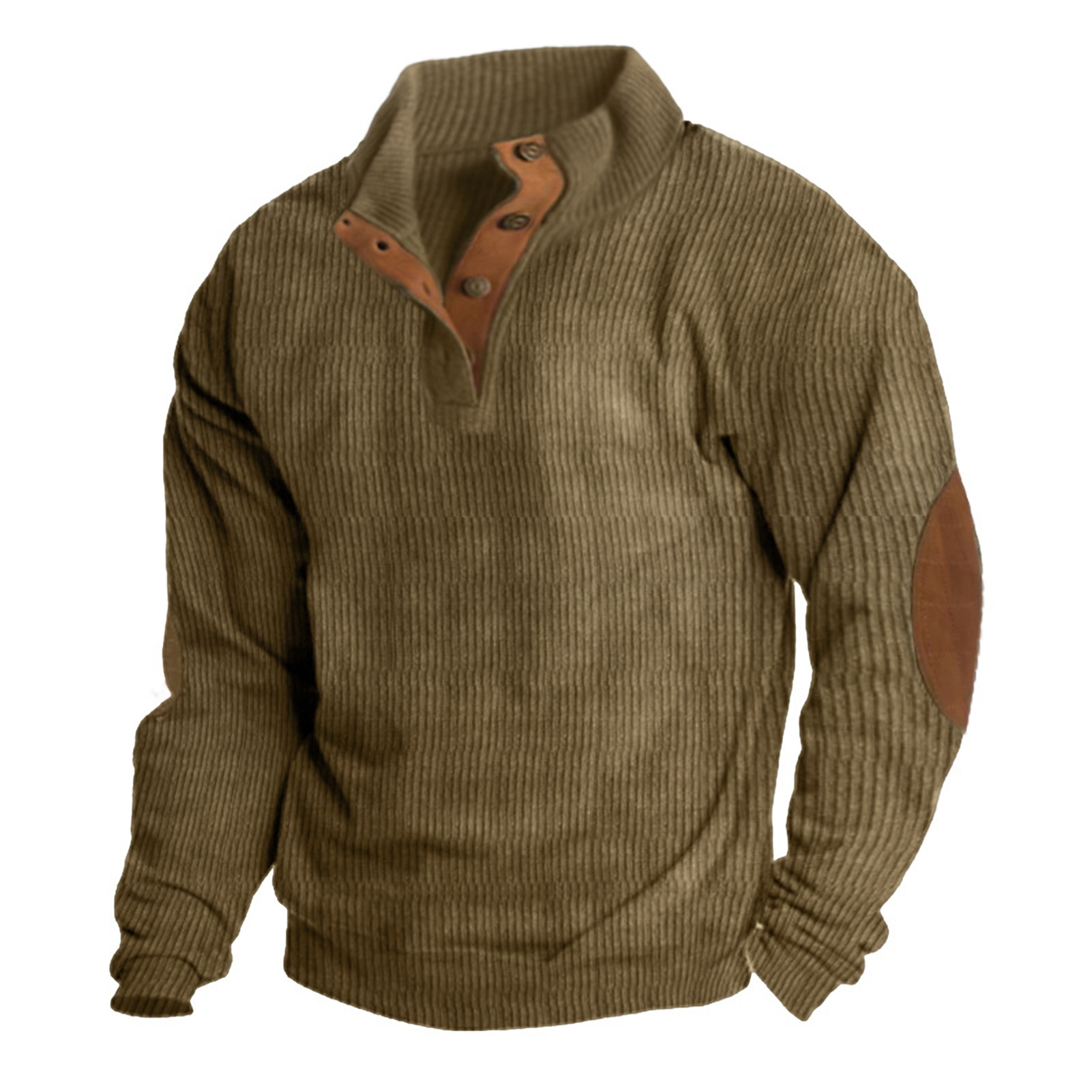 Versatile Pullover Top Men's Retro Button Patchwork Sweater Classic Stand Collar Pullover for Autumn Winter Versatile456_voghion.com