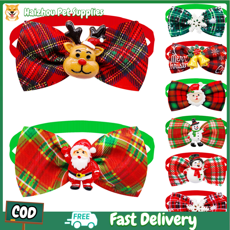 Christmas Dog Collar With Bow Tie Adjustable Christmas Plaid Bow Tie With