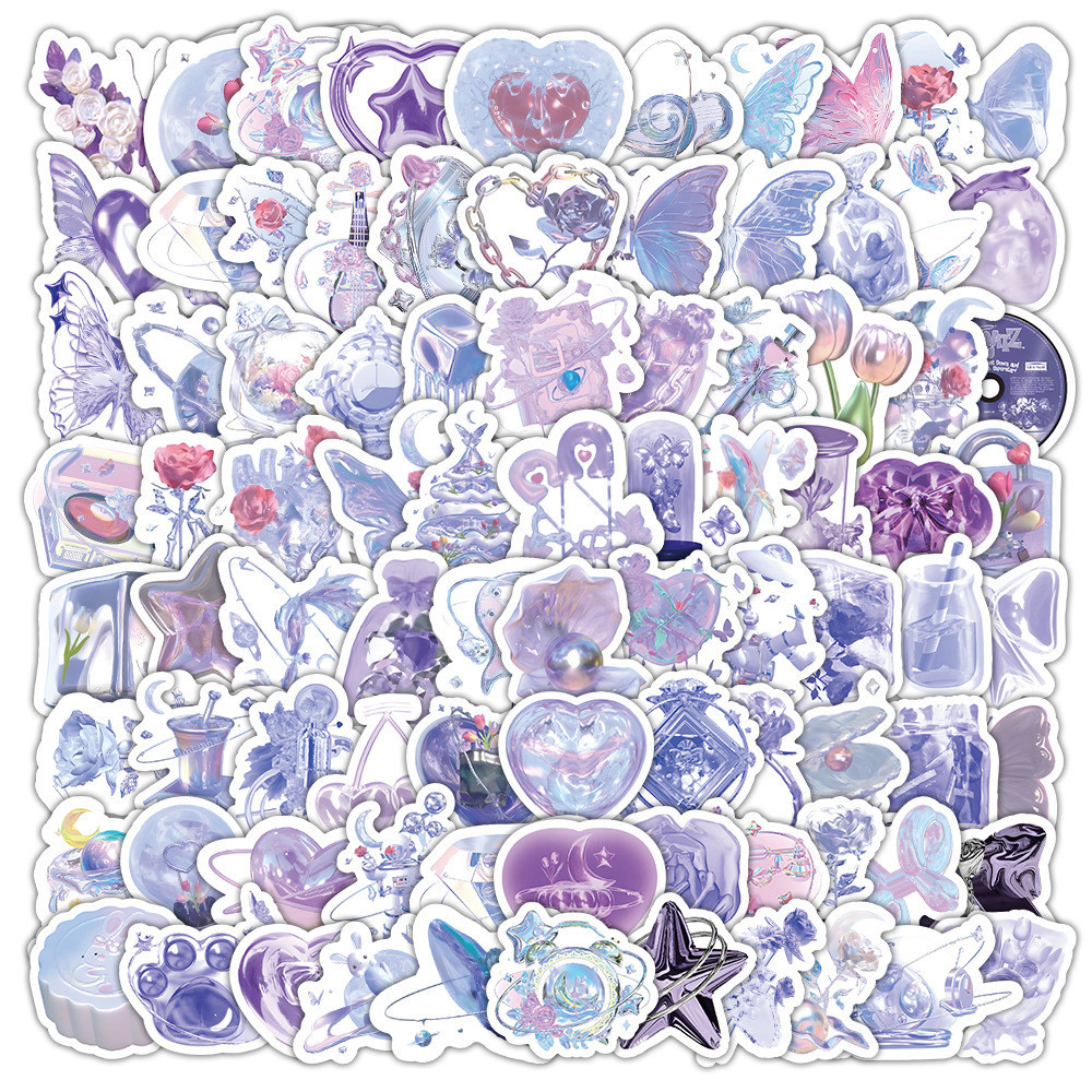 103PCS Shiny and Cute Purple Small Item Graffiti Stickers for Helmet Bicycle Hand Account Pencil Case Decals LanLanStickersWorld