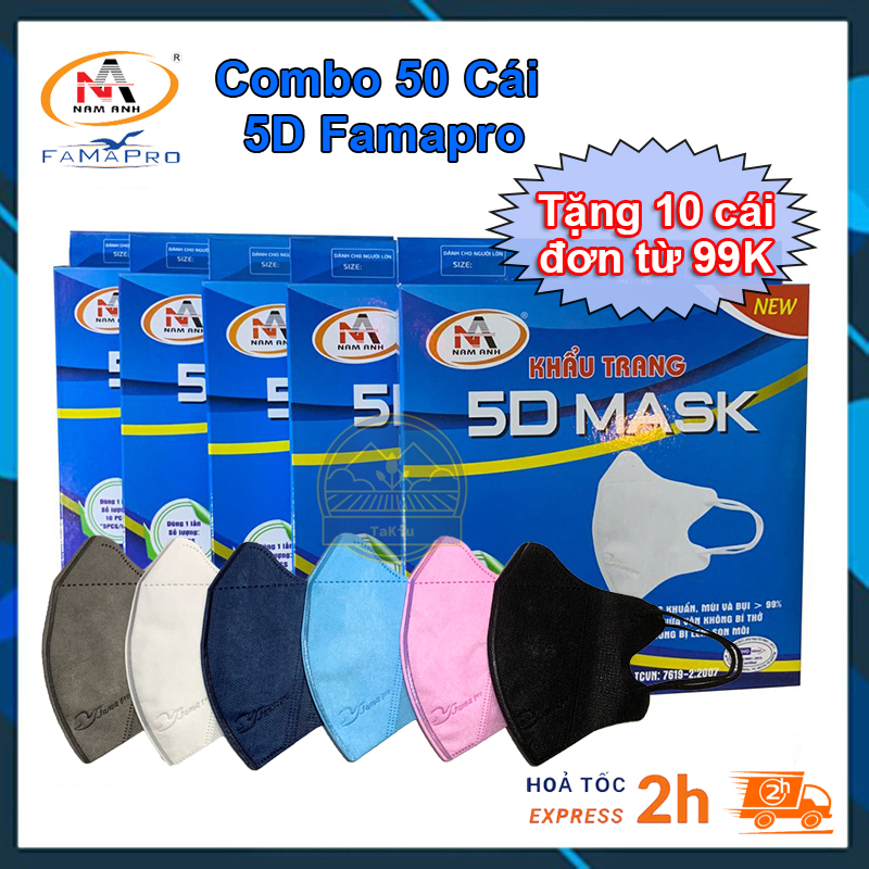 Combo 50 Cái Khẩu Trang 5D Mask FAMAPRO NAM ANH Kiểu Dáng 3D Mask Thời Trang