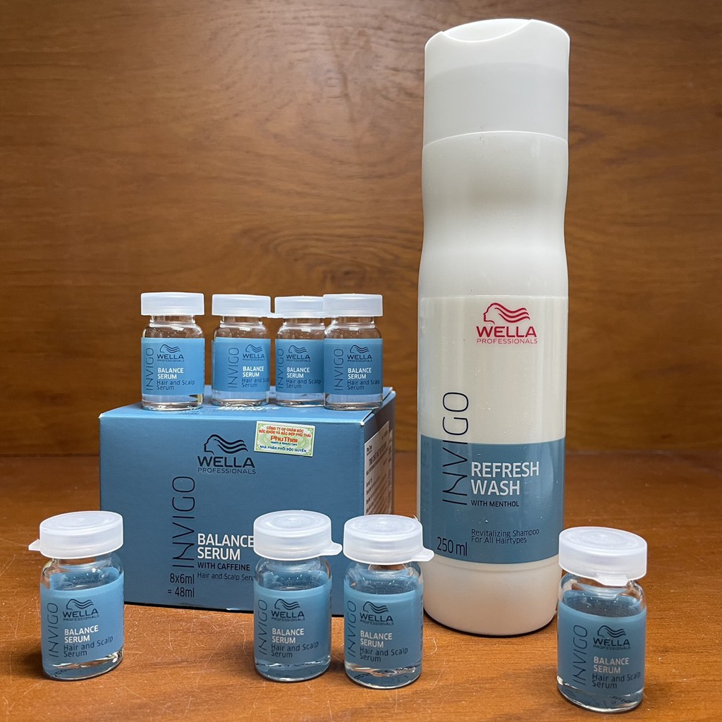 Combo gội và huyết thanh chống rụng tóc Wella INVIGO Balance Refresh Wash 250ml + Serum Hair and Scalp Serum 8x6ml