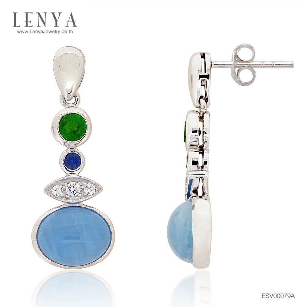 Lenya Aquamarine Stone Earrings Enhance Calmness and Courage. Size 10X8 Mm. 925 Sterling Silver Body with White Gold Plating. ราคา 3,500 บาท*ส่งฟรี
