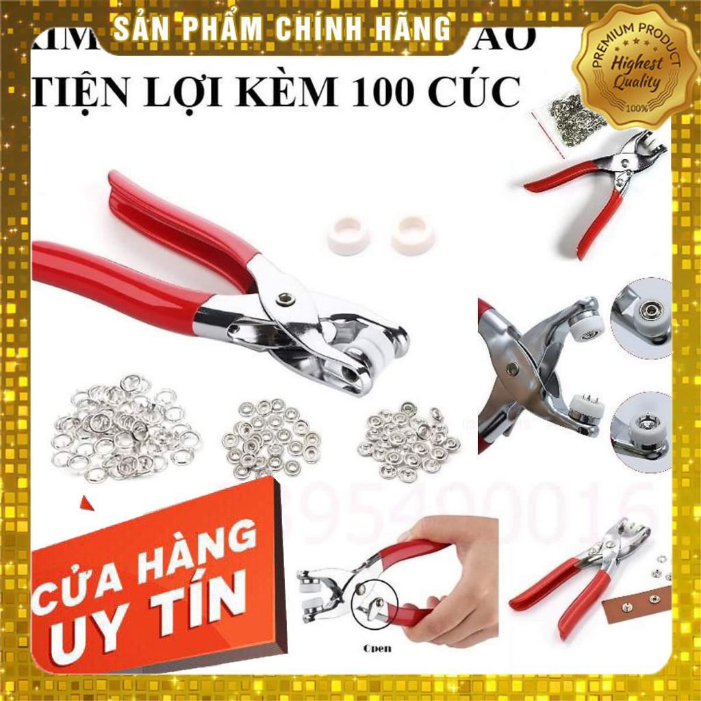 Bộ kìm bấm khuy cúc áo kèm hộp 100 chi tiết cúc áo, Dụng cụ bấm khuy đa năng