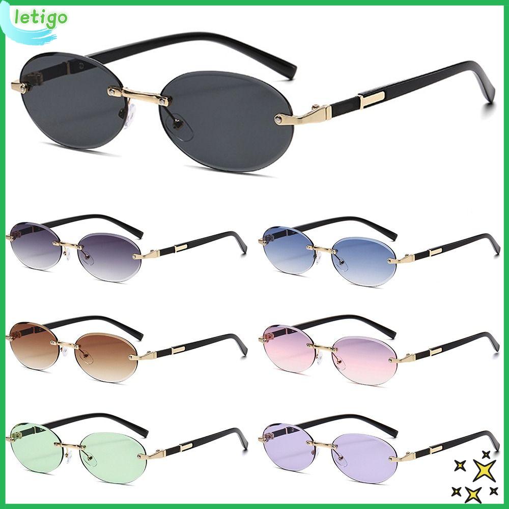 LETIGO Không khung Kính râm khung hình bầu dục Phong cách đường phố Cắt cạnh Kính mắt Y2K Hợp thời trang Bảo vệ UV400 Kính râm hip-hop Dành cho Nữ