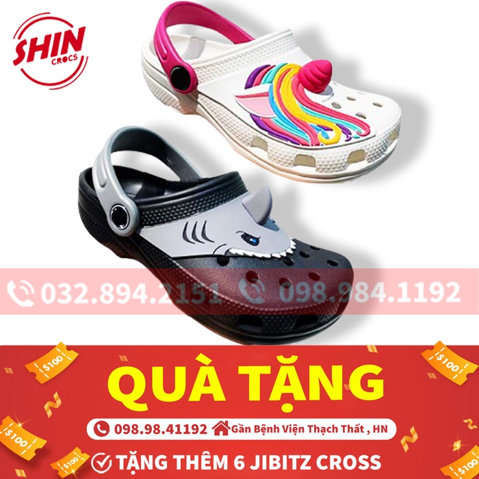 dép cross cho bé💖FREESHIP💖dép cross cho bé họa tiết ngựa hồng PONR và CÁ MẬP MAIHNSS2213 tặng thêm 6 jibitz cross