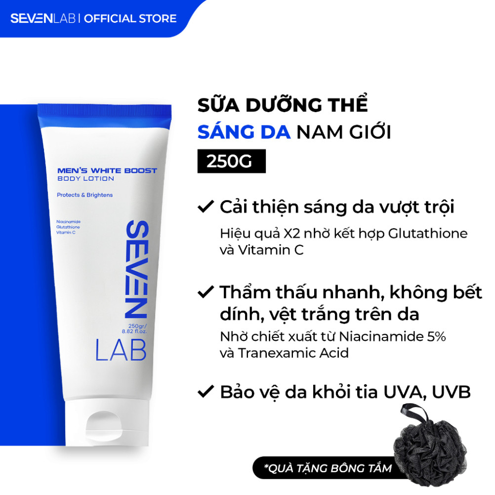 Sữa dưỡng thể trắng da nam giới SEVENLAB 250gram không bết dính sáng mịn đều màu da phục hồi và bảo 