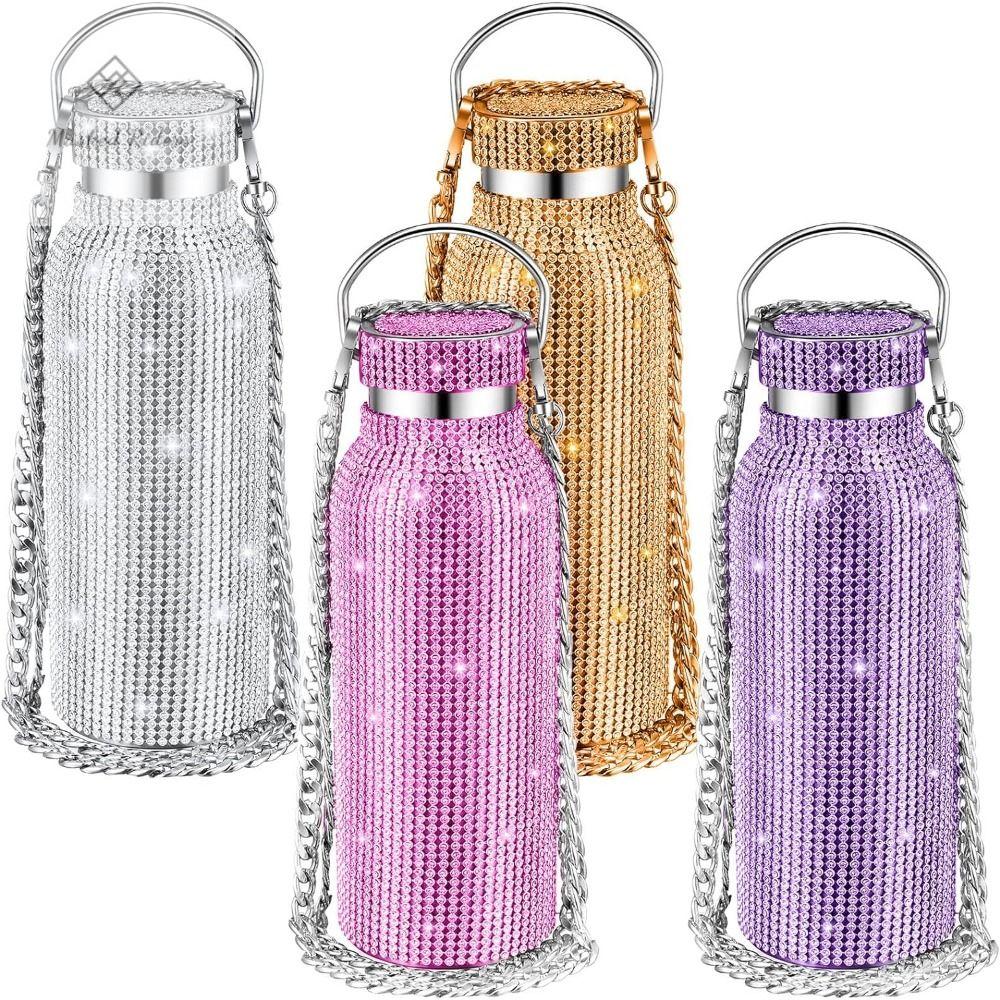 ED Nhiệt Chai Nước Kim cương giả Dây chuyền Thép không gỉ Cốc lấp lánh Bedazzled Chống rò rỉ Bình giữ nhiệt lấp lánh Phụ nữ