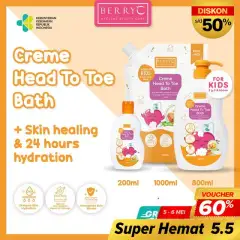 BerryC Creme Head to Toe Wash Kids 200ML 800ML Body Wash Shampoo Sabun Mandi Sampo Anak Sensitif