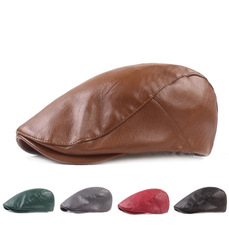 Pu Leather Hat Middle-Aged Leather Hat Casual Hat Men'S Hats Men'S Leather Hat Pu Forward Cap Literary Thunder Hat