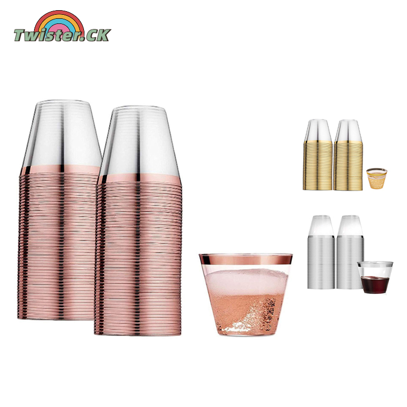 Twister.CK 100pcs Gold-rimmed Plastic Cups 3 Colors Available Food-grade Plastic Heavy-duty Disposable Plastic Cups For Iced Coffee Cold Beverage ราคา 815 บาท*ส่งฟรี