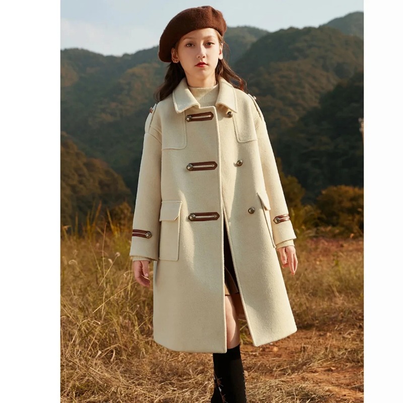 [Còn Hàng] Áo khoác đầm len cho bé gái 6-14 tuổi áo khoác áo khoác dài cổ áo bẻ cúc cho bé gái áo Gió Áo Khoác lót bông