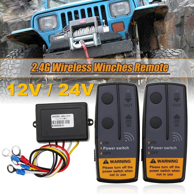 (PUKJ) 1 Set 12V/24V 50M Digital Wireless Winches Remote Control Recovery Kit Twin Handset ATV Truck 120W