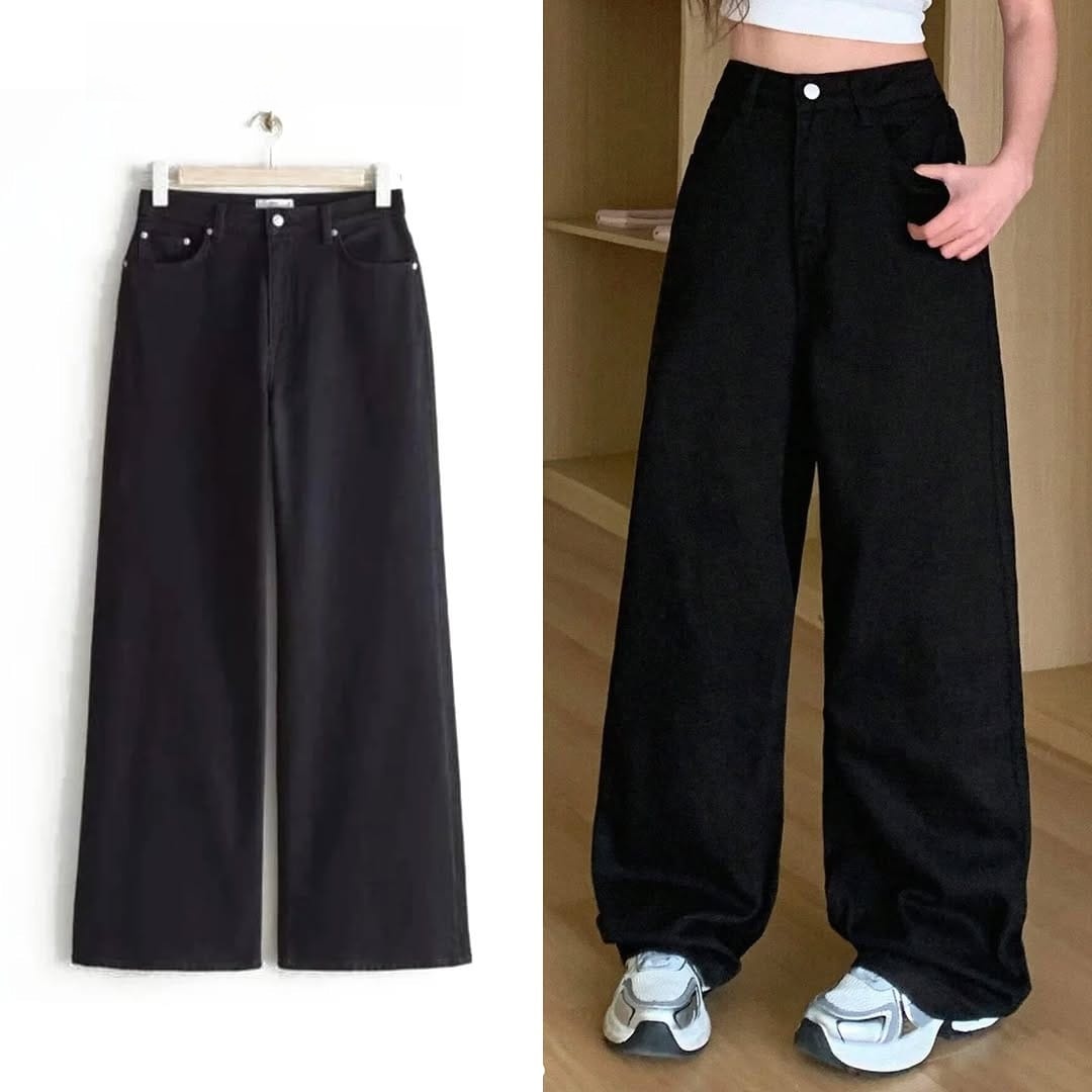 High Waist Wide Leg Jeans for Girls and Women – Stylish Loose Fit Denim Pants for Girls & Women's – Black  Baggy Wide Leg Jeans for Girls – Casual Trendy Streetwear