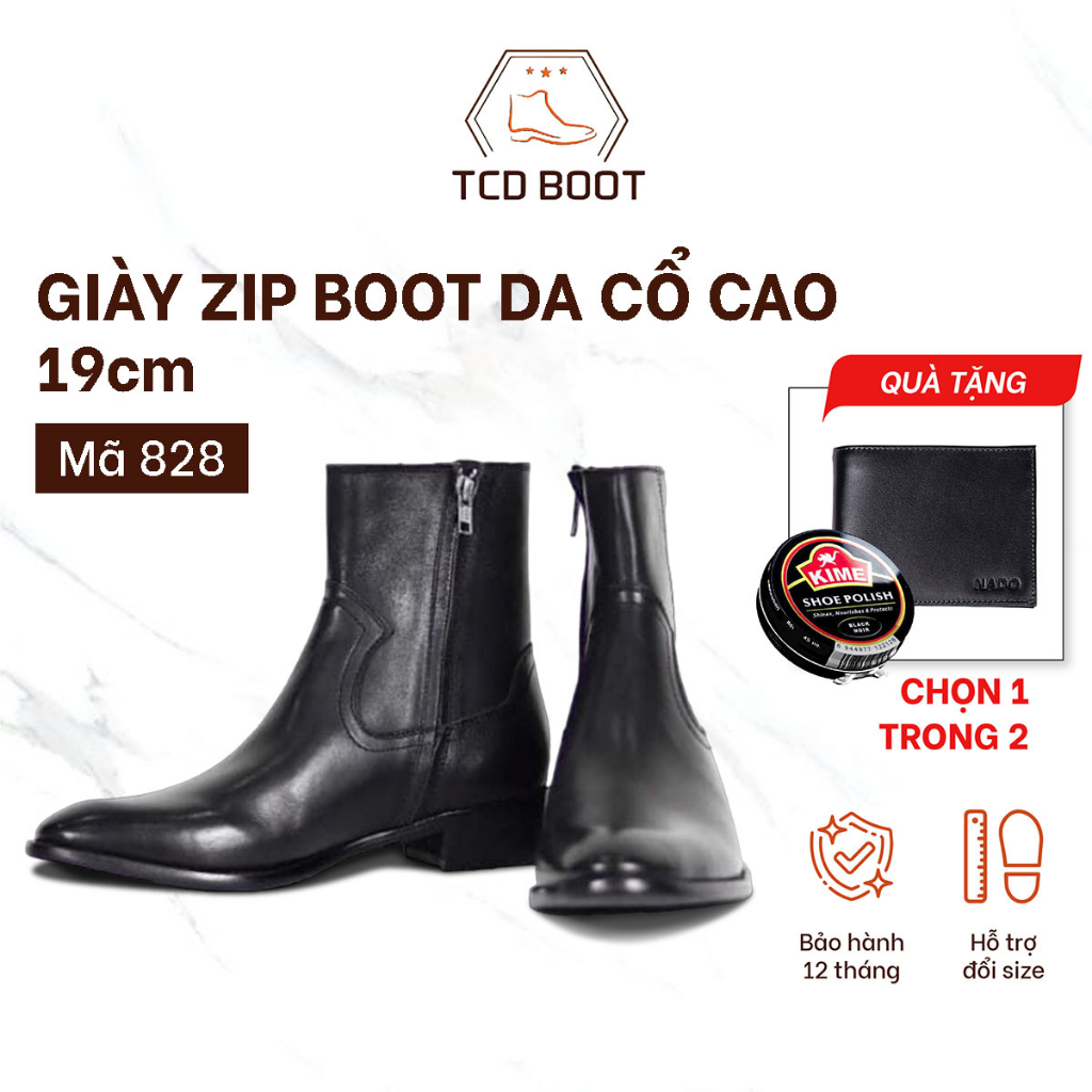 Giày Da Nam Khóa Kéo Đế Cao Su Thời Trang Nam, Giày Zip Boot Da Cổ Cao 19cm - Xưởng Giày Chelsea Boot