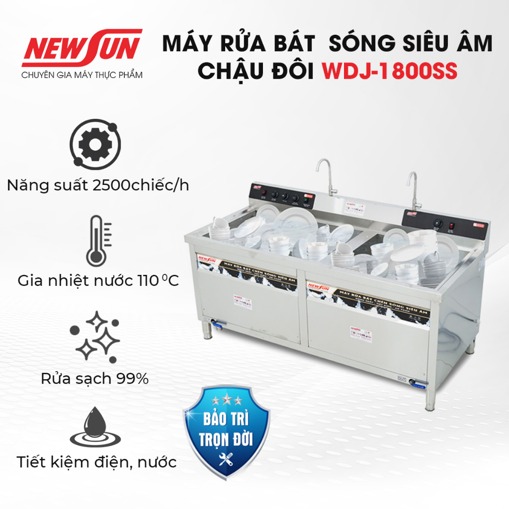 Máy rửa bát chén siêu âm chậu đôi NS-1800SS NEWSUN Giá 36,700,000 Đồng*Miễn phí vận chuyển