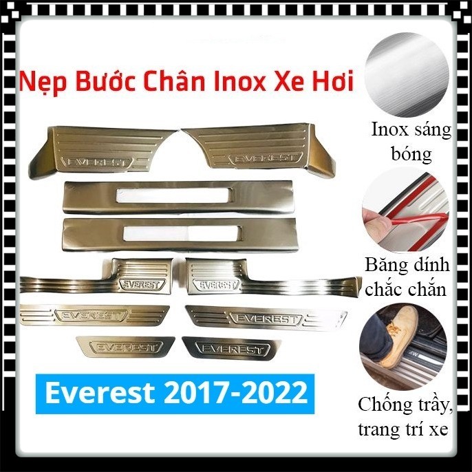 Bộ ốp bậc cửa trong ngoài nẹp bước chân Everest 2017-2018-2019-2020-2021-2022 Inox chống trầy trang trí xe - TANLAN