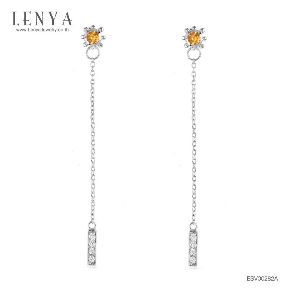 Lenya Yellow Citrine Gemstone Earrings Helps Attract Wealth, Bright, Positive Energy, Size 3 Mm, 925 Sterling Silver Body, White Gold Plated. ราคา 1,900 บาท*ส่งฟรี