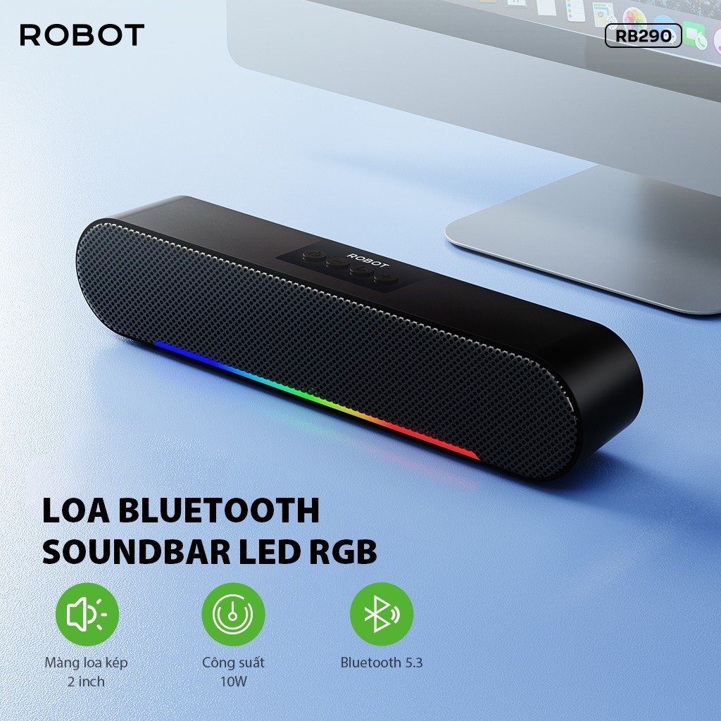 Loa thanh bluetooth soundbar robot rb290 10w hiệu ứng rgb hỗ trợ kết nối aux-type-c / thẻ nhớ