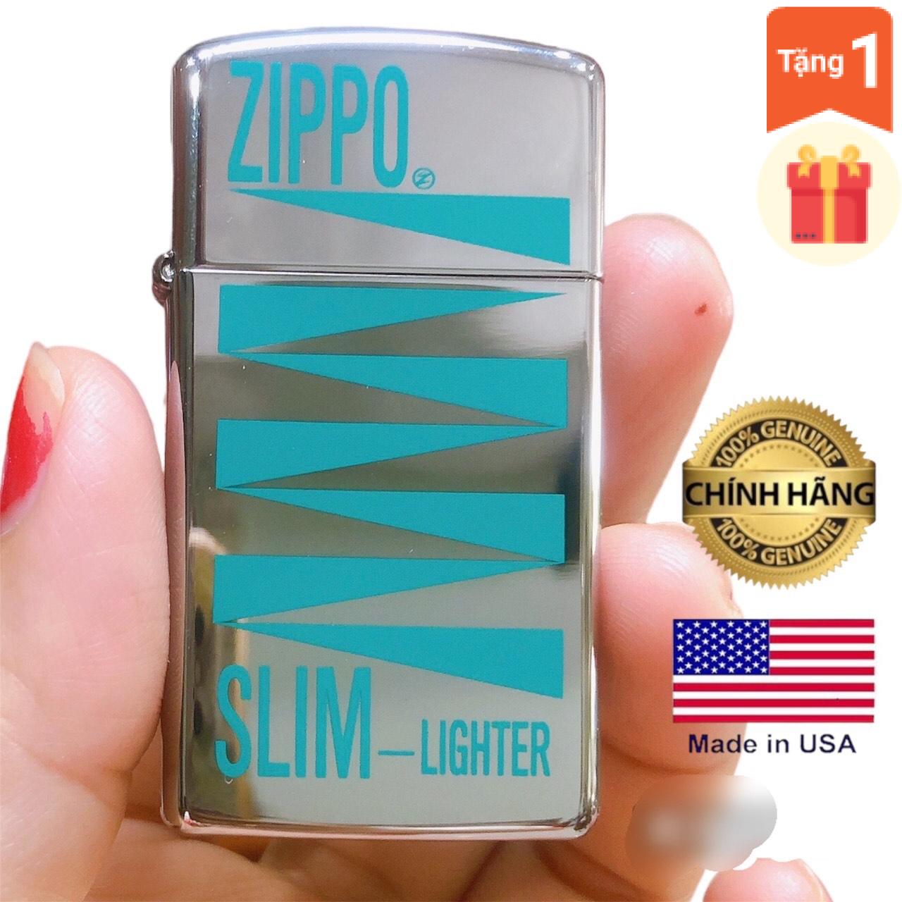 Hộp quẹt Zippo Mỹ Slim in sơn chủ đề Zippo Slim Lighter, Hàng chính hãng