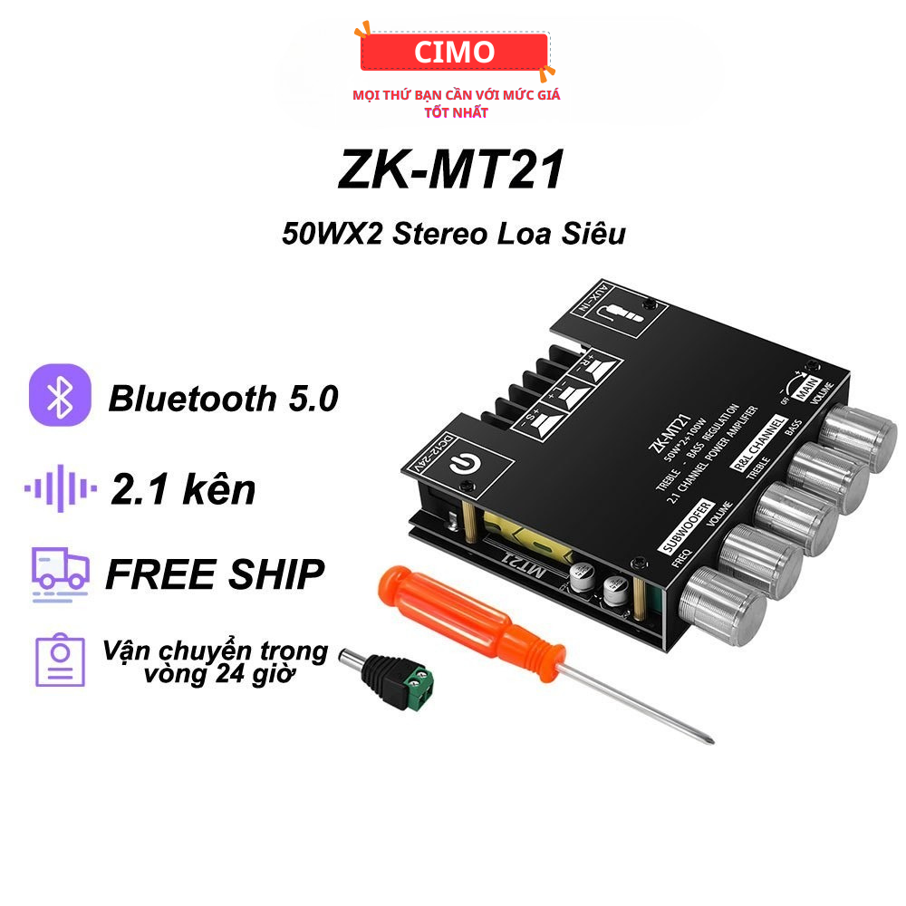 ZK-MT21 Bo mạch bluetooth 5.4  khuếch đại âm thanh 2.1 stereo + sub công suất 300w đóng loa DIY