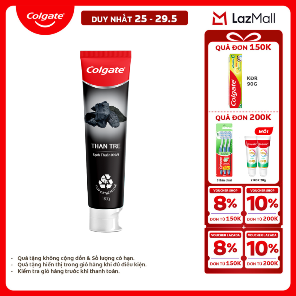 [Chỉ 25-29.5_X2 Voucher giảm 20%] Kem đánh răng Colgate thiên nhiên từ than tre Hàn Quốc 180g