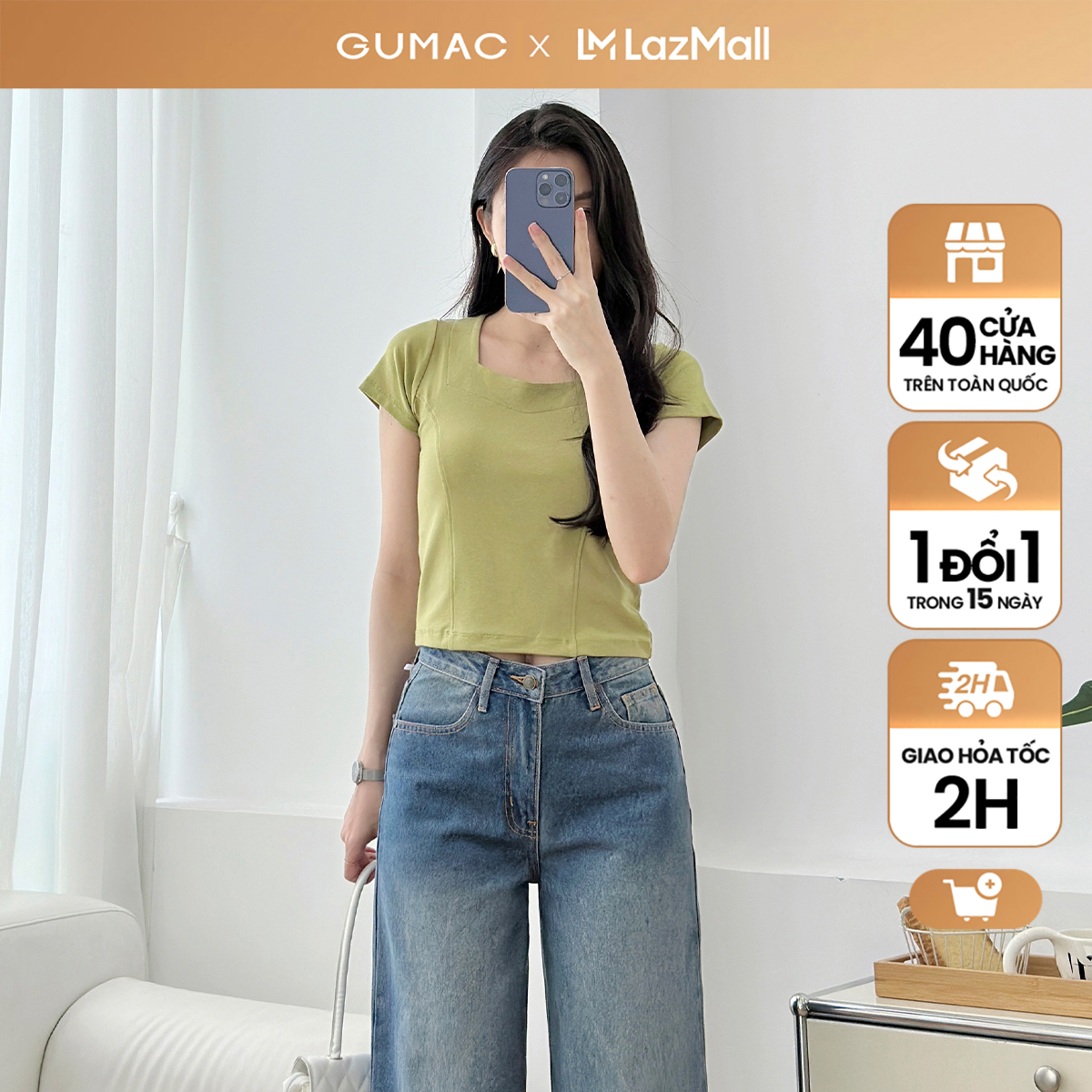 Áo thun nữ slim ôm cổ vuông rã decoup tôn dáng xanh tím đen co giãn nhiều thời trang GUMAC LATF0523