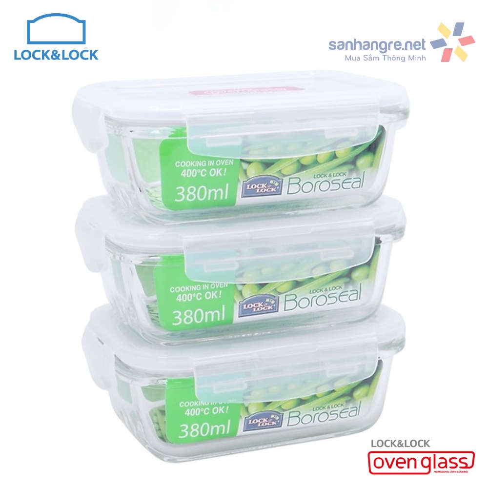 Hộp thủy tinh chịu nhiệt chữ nhật lock&lock llg422 dung tích 380ml