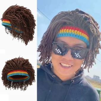Van Nâu Ưa Thích Fluffy Balaclava Tóc tổng hợp tiệc tùng vui nhộn bữa tiệc Halloween Jamaica Beanie dệt kim Tóc Giả đồ len móc thủ công Reggae Dreadlocks Tóc Giả Châu Phi Rễ Tóc Giả Tóc giả nam mũ bện