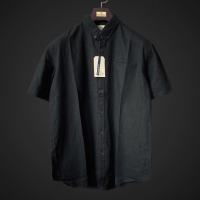 Peternation kemeja linen plus basic pendek warna deep black regular fit