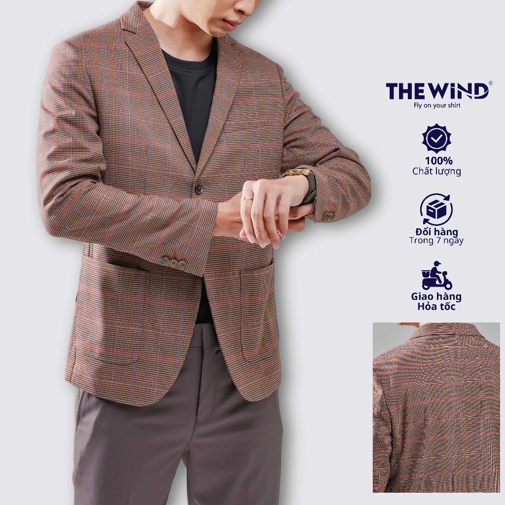 Áo blazer nam THE WIND sọc caro cam áo vest dáng ôm phóng khoáng thanh lịch form slimfit BS23005