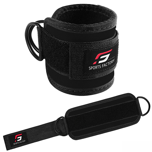 Sports Factory Single Piece of Ankle Straps for Cable Machines - Padded Gym Cuffs for Kickbacks, Glute Workouts, Leg Extensions, and Hip Abductors for Men and Women Fitness , Steel Double D Ring, Adjustable Neoprene Support