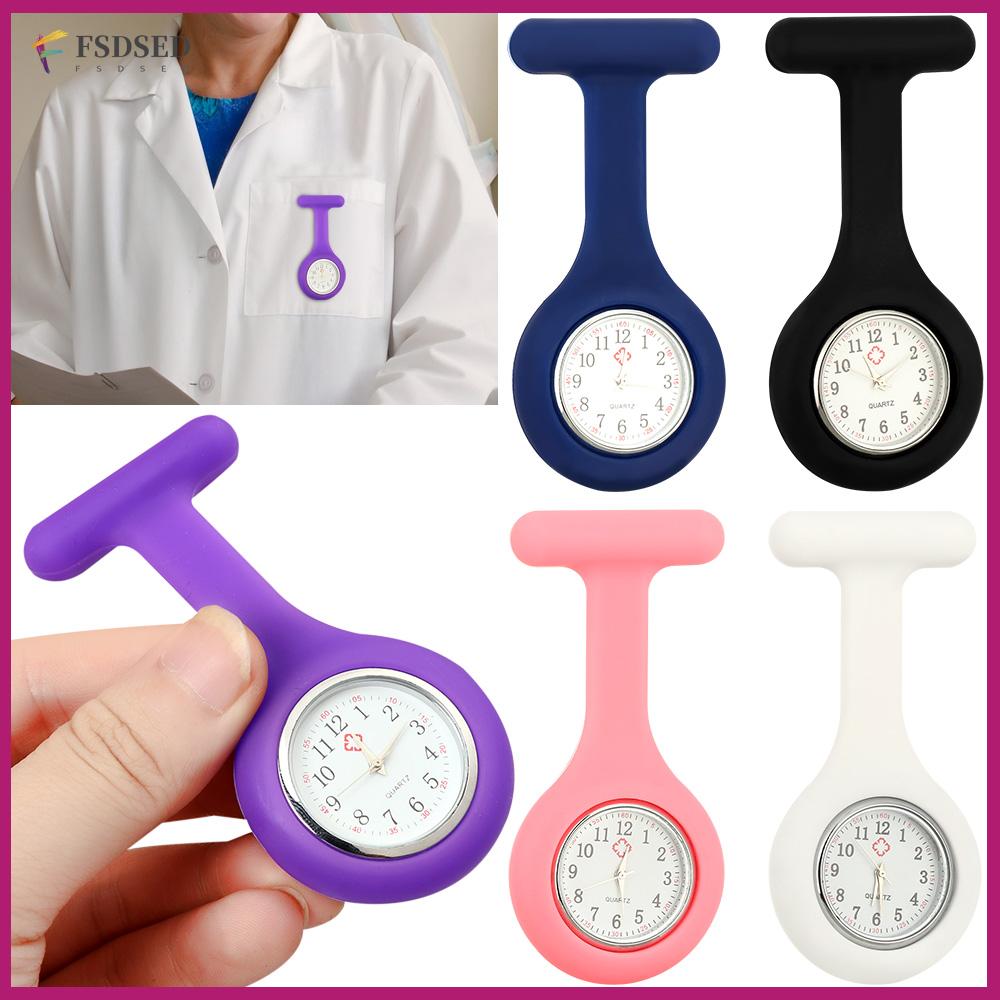 FSDSED Phụ nữ Quà tặng Đồng hồ có dây đeo bằng kim giây Silicone Kẹp trên Đồng hồ y tá Fob Điều dưỡng