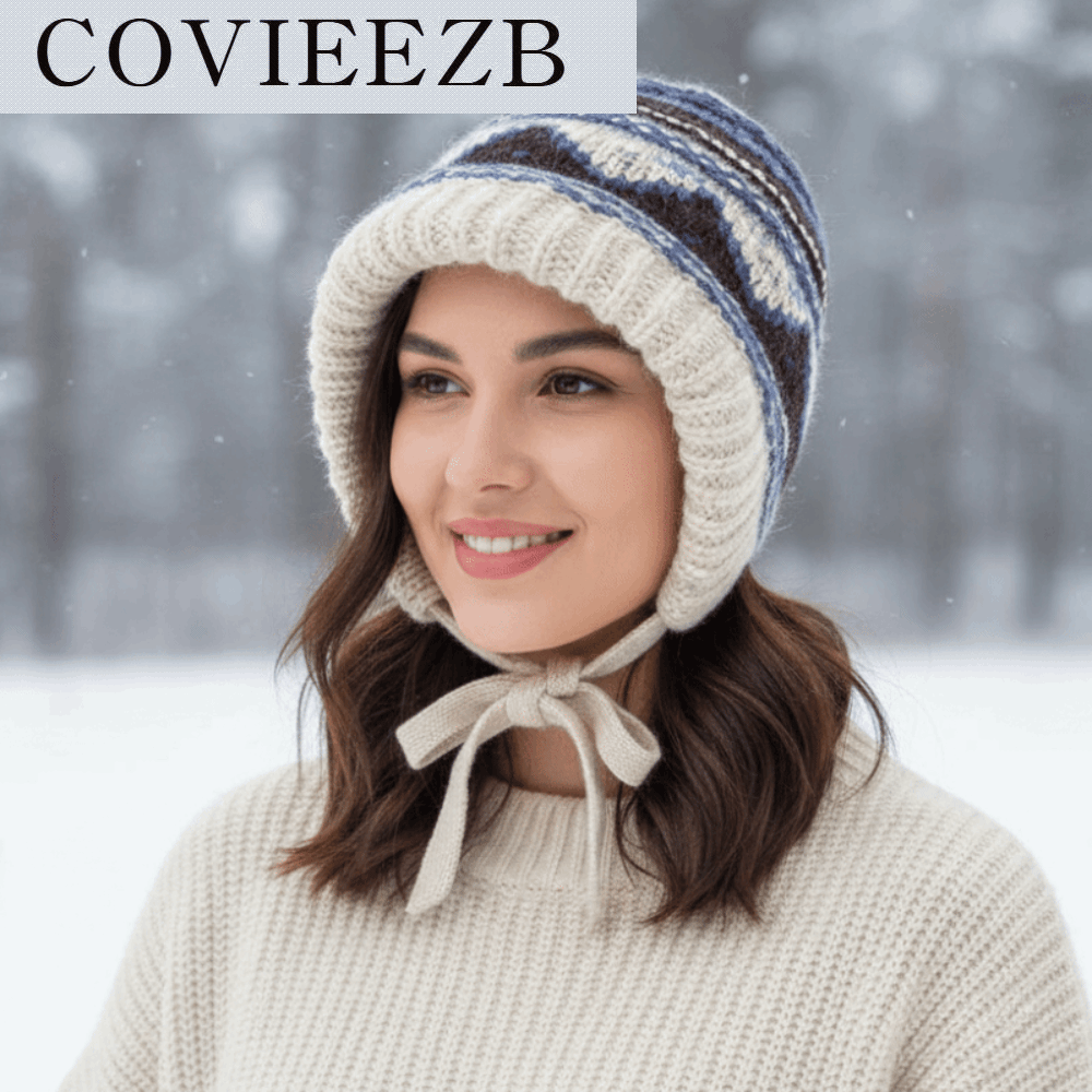 DAPPER หนาขึ้น หมวกสไตล์แฟร์ไอล์ ป้องกันลม แบบชาติพันธุ์ หมวกถักนุ่ม เล่นสกี อบอุ่น หมวกอุ่น ผู้หญิง ราคา 170 บาท*ส่งฟรี