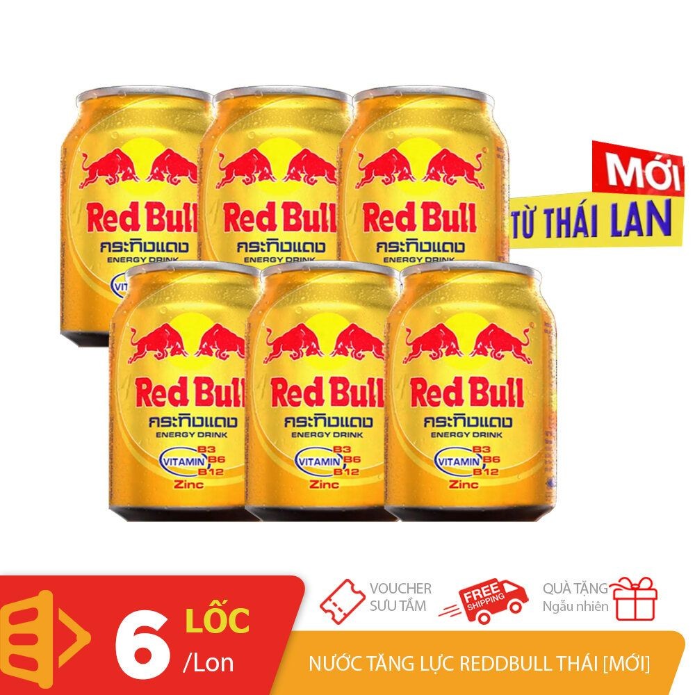 Lốc 6 lon x250ml nước tăng lực RedBull thá¡ bổ sung thêm Zinic kẽm và vitamin