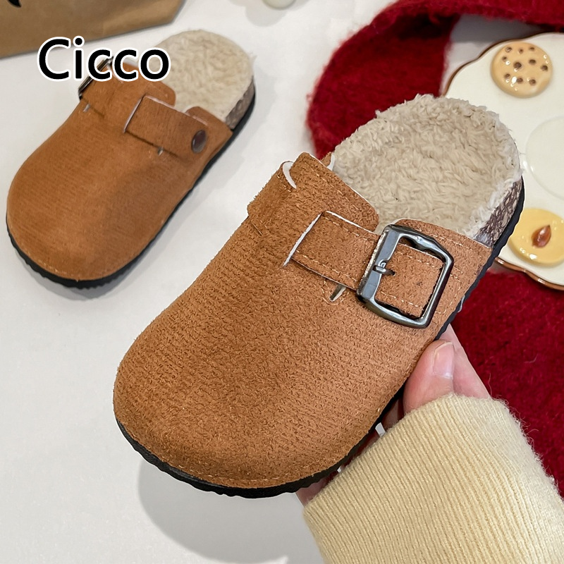 Cicco ấm cúng mùa đông trẻ em lót lông cừu Dép da lộn mềm kín ngón chân thoải mái trong nhà ngoài trời borken Giày cho bé trai và bé gái