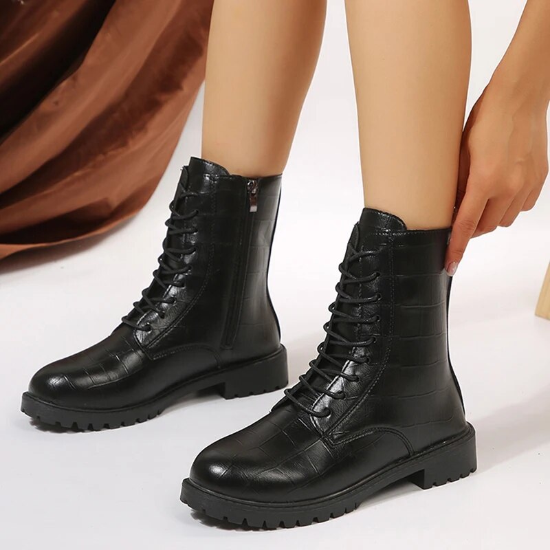 Low heel womens combat boots best sale