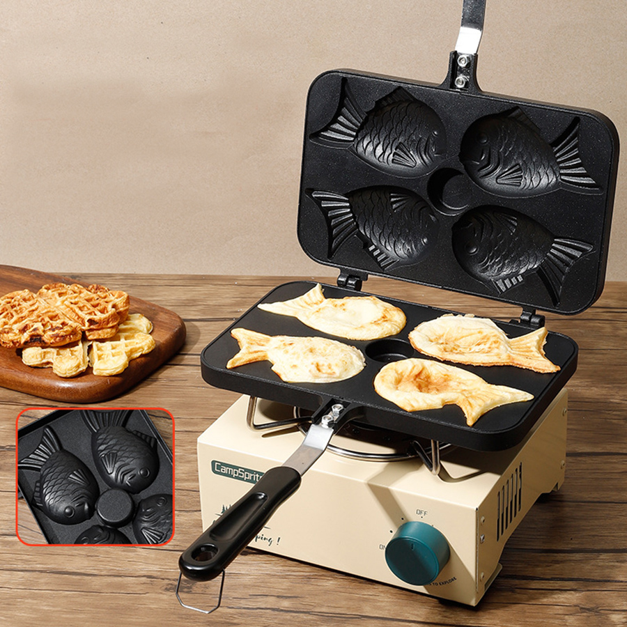 Khuôn nướng bánh cá taiyaki 4 con, chảo nướng bánh đường phố giá rẻ