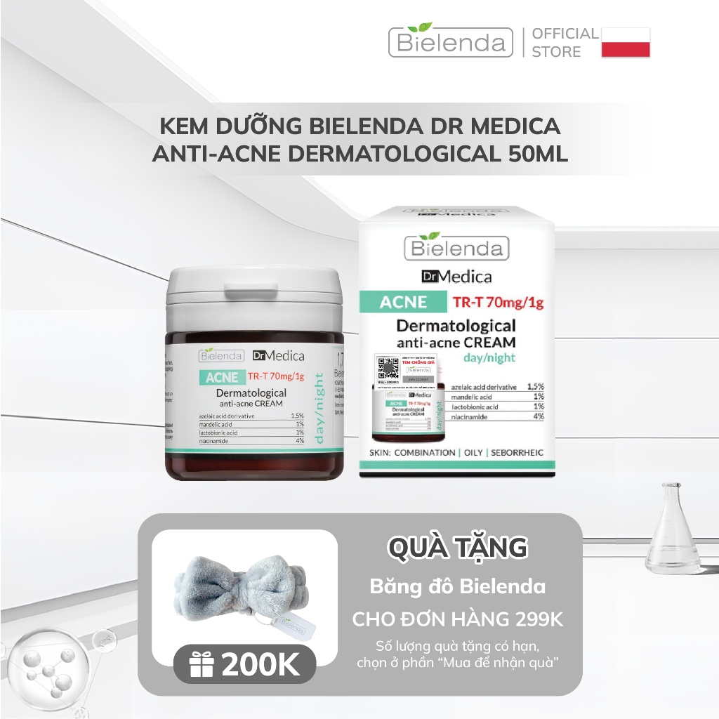 Kem dưỡng Bielenda Dr. Medica Anti-Acne Dermatological giảm mụn, mờ thâm 50ml