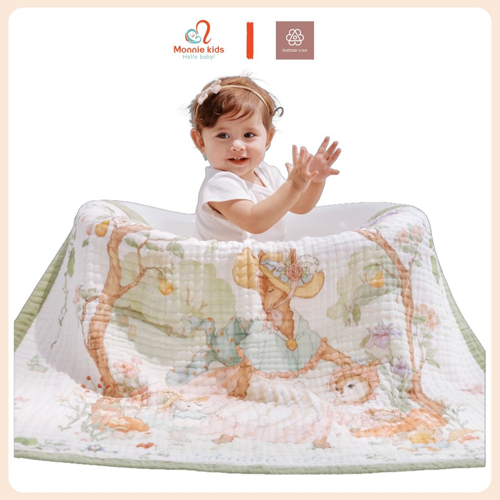 Khăn tắm 6 lớp cotton Bubble Tree Seersucker cho bé 115x115cm, khăn đa năng trẻ em - Monnie Kids