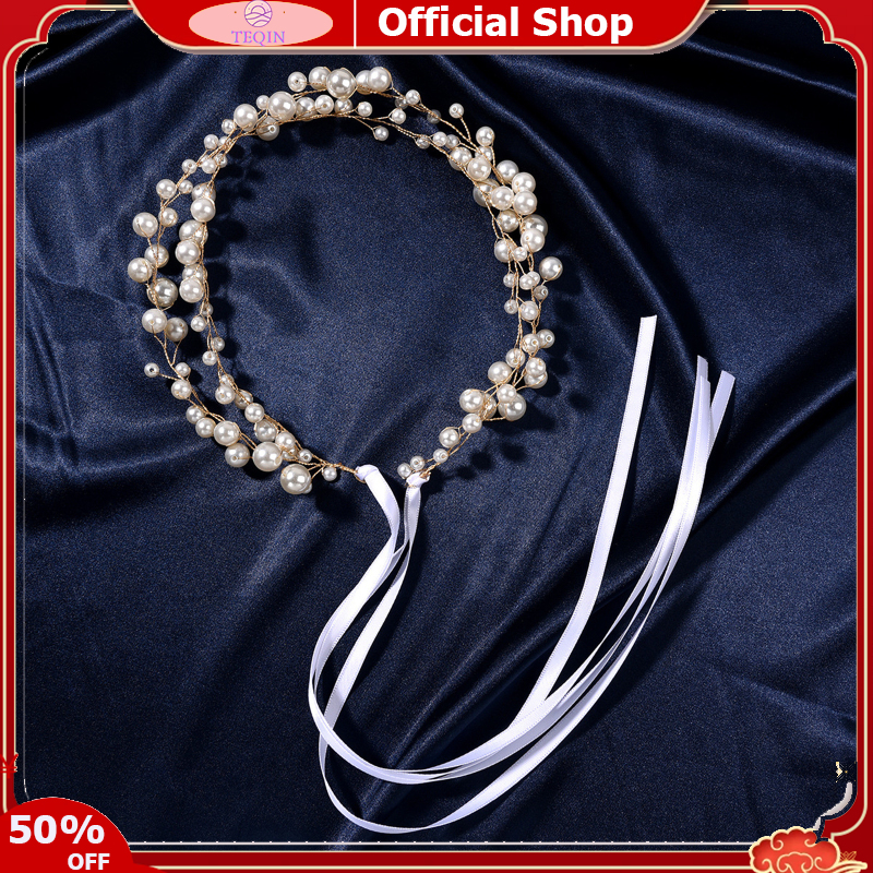 TEQIN toy new Wedding Pearl Beads Headband Women Handmade Bride Headband Bridal Pearl Head Pieces Vintage Head Pieces For Wedding - ยี่ห้อ TEQIN ราคา 153 บาท*ส่งฟรี