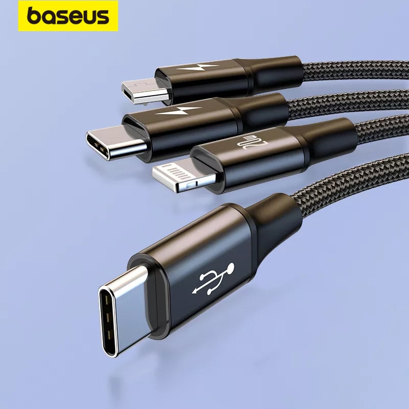 Baseus 20w 1.5m pd 3 trong 1 loại usb c cáp cho iphone 14 12 xs max sạc dây cáp cho macbook ipad pro samsung xiaomi cáp micro usb