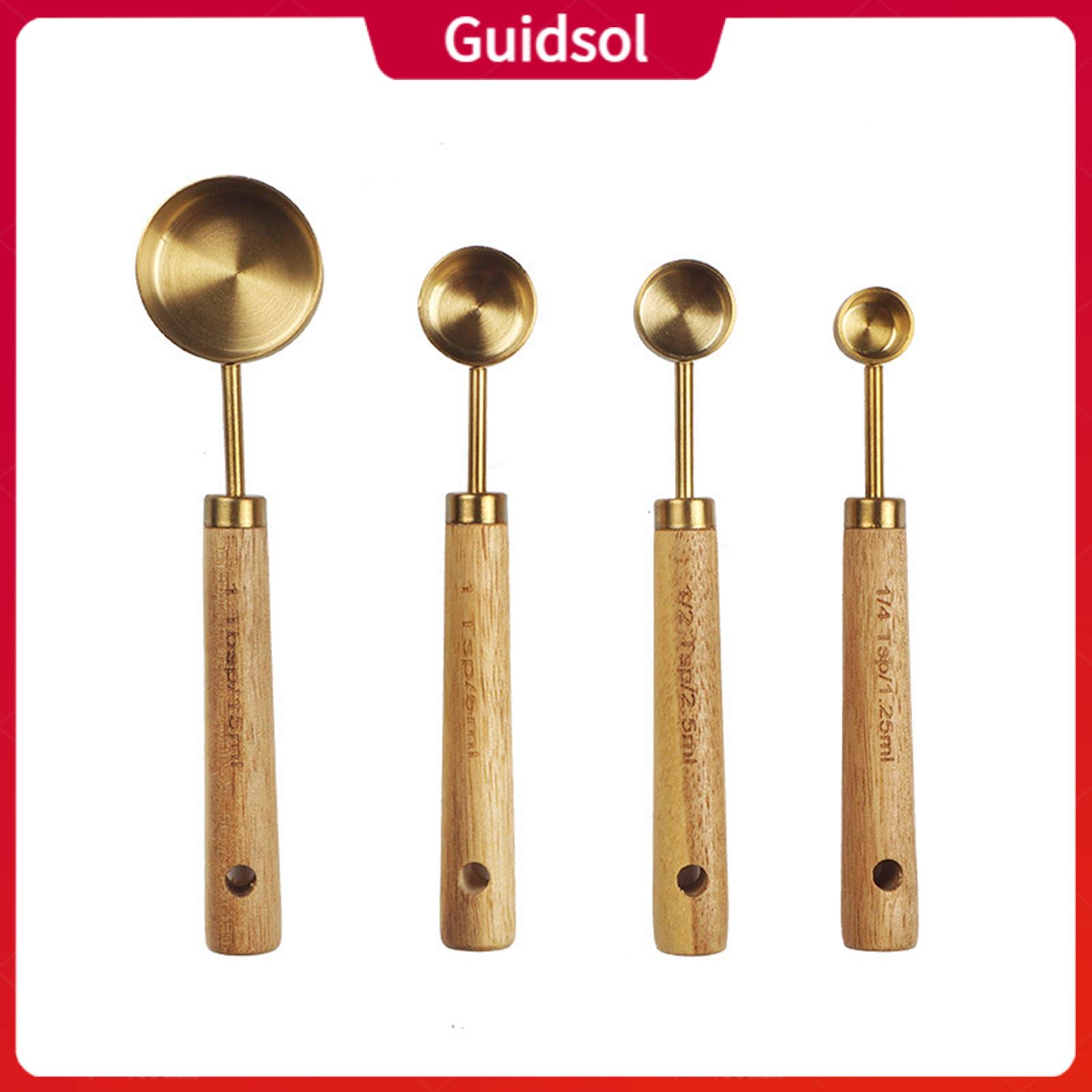 Guidesol 4 cái muỗng định lượng chính xác cán bằng gỗ 16/18.5/19.5/27.5 gam xách tay đo Scoop thiết 